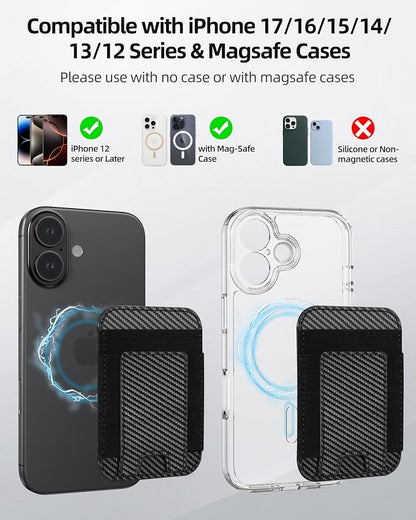 for Magsafe Wallet, Strongest Magnetic Wallet, for iPhone Walle t Magsafe with 2 Card Slots, Magnetic Card Holder for iPhone 17/16/15/14/13/12 Series, Vegan Leather, Fit 7 Cards, Black Carbon Fiber