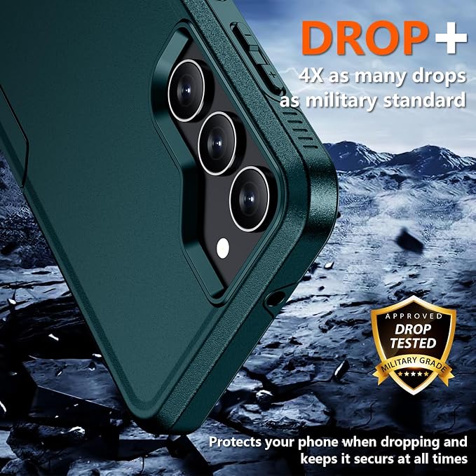SPIDERCASE Designed for Samsung Galaxy S23 Case, [10 FT Military Grade Drop Protection], 2 Pack [Tempered Glass Screen Protector+Camera Lens Protector] Heavy Duty Shockproof Case, Dark Green