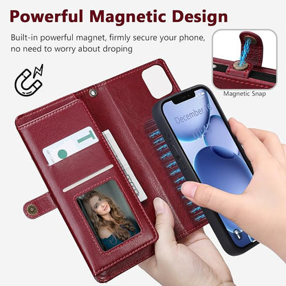 Wallet Case for iPhone 12 Pro Max with Card Holder/Crossbody Wallet/Strap| RFID Blocking | Magnetic | Kickstand | Detachable | PU Leather Phone Case for iPhone 12 Pro Max,6.7 in,Wine Red