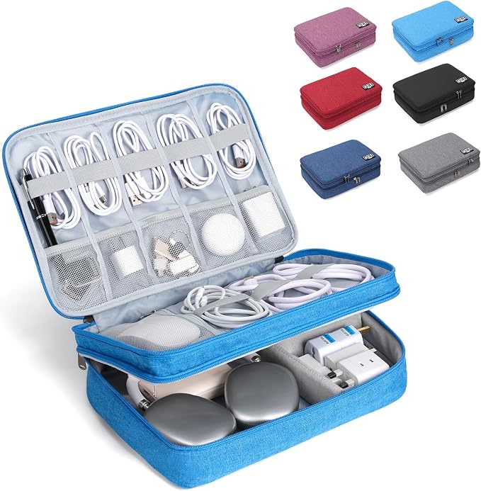 Large Electronic Organizer Travel Case, Double Layer Tech Pouch with Adjustable Dividers, Cable Organizer Bag for Charger, Power Bank, Hard Drive, Camera Gear and Travel Accessories
