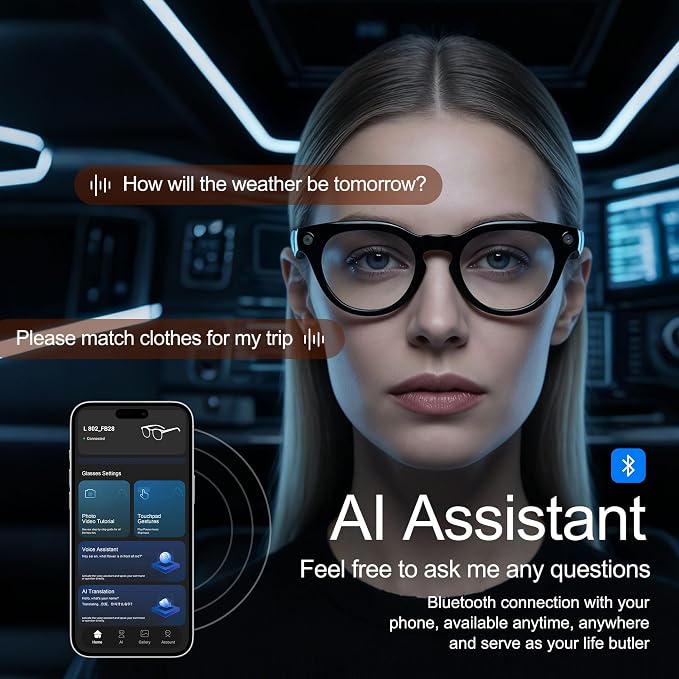 Ai Smart Glasses with Camera and Bluetooth - 4K HD Video Recording, Real-Time Translation, with Color-Changing Lenses for Travel, Sports, Outdoor Use