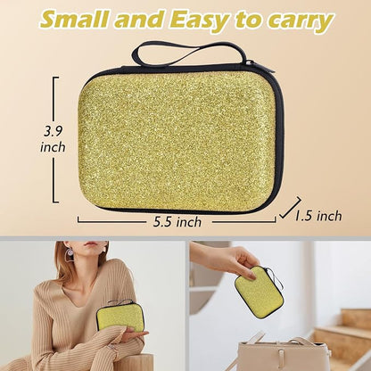 Glitter Phone Charger Storage Case Cover Set, Cute Bling Electronic Organizer with Cable Protector for iPhone, Soft Cable Saver Cord Organizer, Charger Case (Yellow)