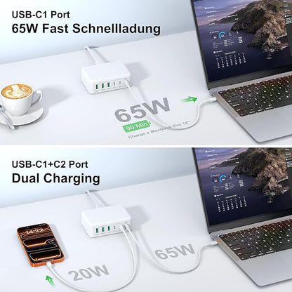[2026 Updated] USB C Fast Charger, 150W GaN 6 Port Type C Charging Station Hub Block Cube, USB C Wall Charger Power Strip Adapter Plug for iPad iPhone 17 16 15 14 Pro Max Pixel Note Galaxy, 5ft Cord