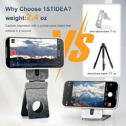 Magnetic Tripod for iPhone, Aluminium Phone Tripod Stand Compatible with Magsafe iPhone 17/16/15/14/13/12 Series, Foldable Strong Magnetic Phone Stand & Travel Essentials Accessories