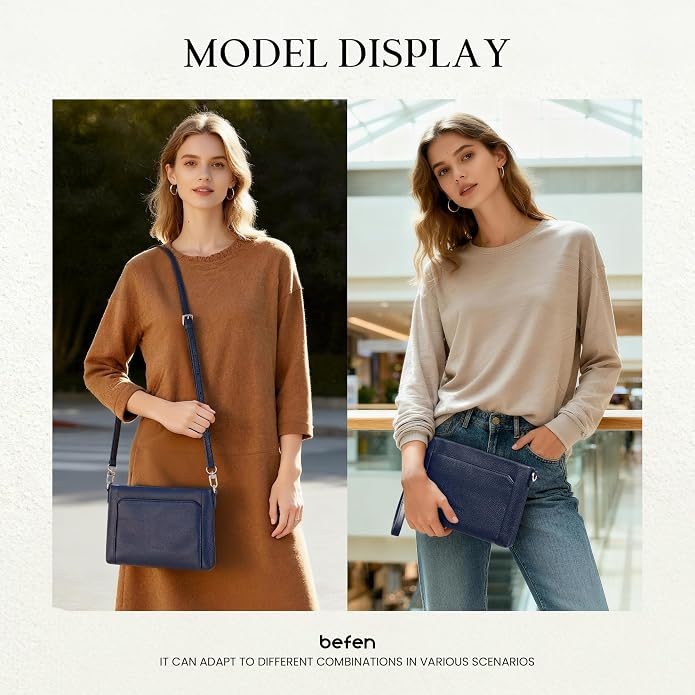 befen Genuine Leather Wristlet Wallet for Women Soft RFID Leather Clutch Purse with Built in Wallet Trendy Crossbody Bag