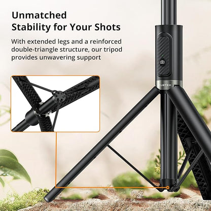 ATUMTEK Selfie Stick Tripod, All-in-one Extendable Aluminum Phone Tripod with Rechargeable Bluetooth Remote, 360 Rotatable for iPhone 17 16 Pro Max/15/14/13 Samsung Smartphones, Black