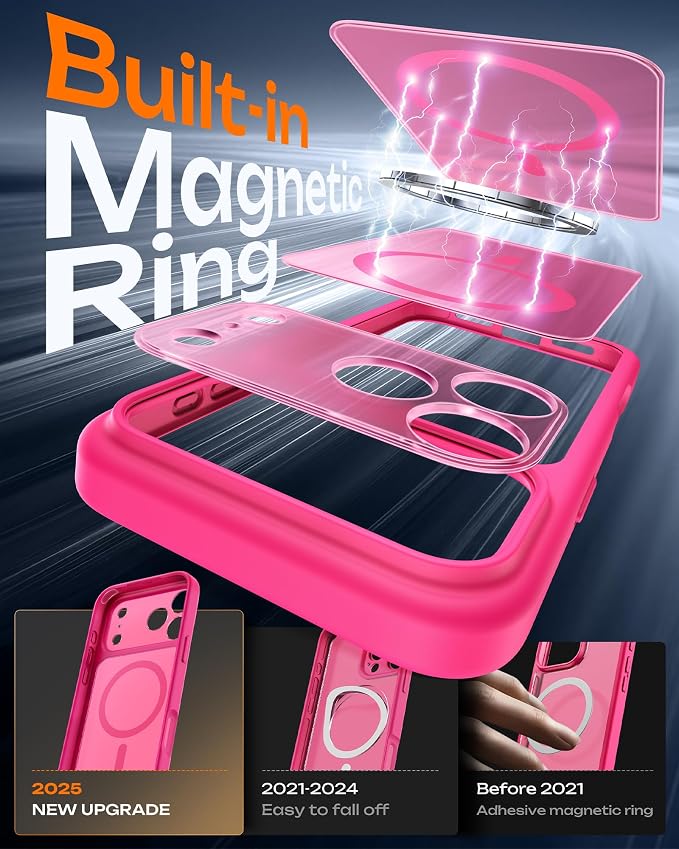 TOCOL for iPhone 17 Pro Case, Compatible with Magsafe Charger, Full Camera Protection, Translucent Matte Phone Case for 17 Pro 6.3 inch (Hot Pink)