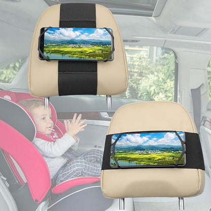 2 Pack Car Headrest Phone Mount Holder Fits All 3.5-7 Inch Cell Phone and Devices Silicone Car Phone Mount Holder for Kids in Back Seats - Black (Black 2 Pack)