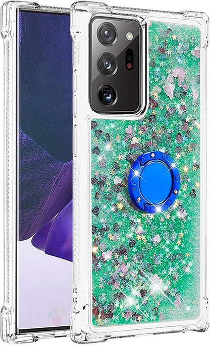 Bling Liquid Case for Galaxy Note 20 Ultra, Glitter Silicone Protection Case Bumper Liquid Phone Cover TPU Case Sparkle Sleeves with Ring Stand Resistant Compatible with Samsung Galaxy Note 20 Ultra