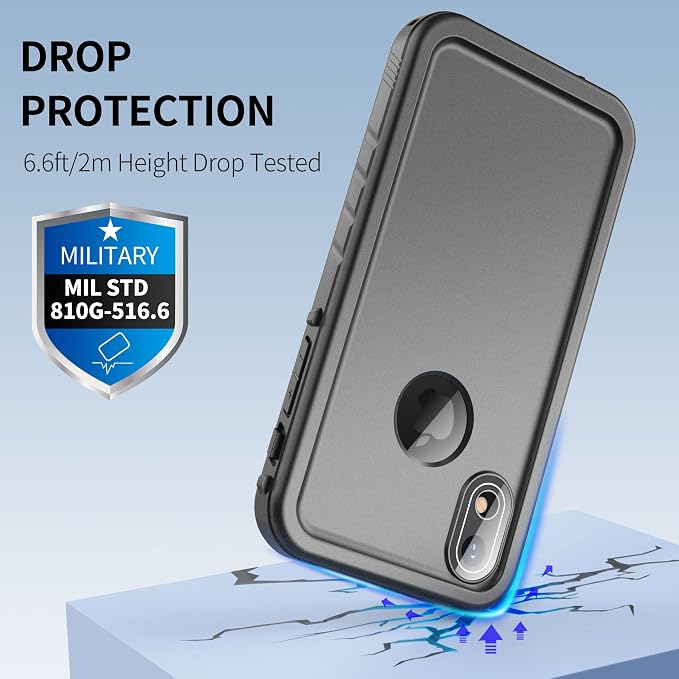 SPORTLINK for iPhone XR Waterproof Phone Case, Built in Shockproof Dustproof Screen Protector, Full Body Military Rugged Cover Protective, Heavy Duty, Dropproof IP68 Underwater for iPhone XR 6.1 Black