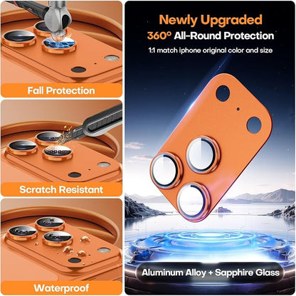 Jeluse Compatible with iPhone 17 Pro Max Camera Lens Protector, Strong Adhesion Full Coverage Metal Aluminum Alloy Ultra Clarity Tempered Glass Camera Screen Protector