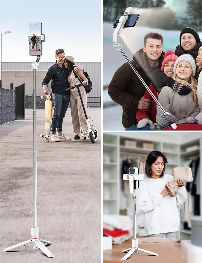 Selfie Stick Tripod with 2 Light, 45" Selfie Sticks with Wireless Remote, Portable Phone Tripod Compatible with 4''-7'' iPhone/Android Samsung Smartphones Selfie Stick for Travel Video Record Vlog