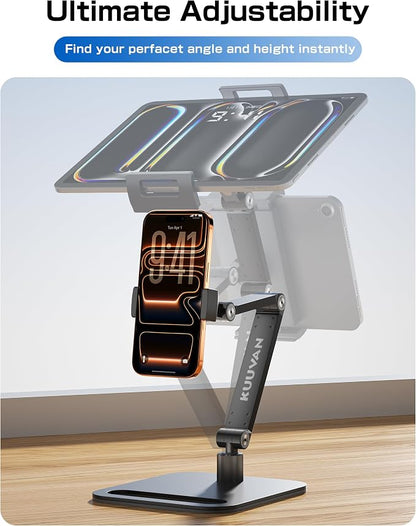 Tablet Stand Holder for iPad, Portable Monitor Stand Holder 15.6'',16'', Aluminum Alloy Foldable Arm Mount with 360° Swivel Desk Mount Compatible with 4.7-16inch Tablet, Cell Phone (Black)