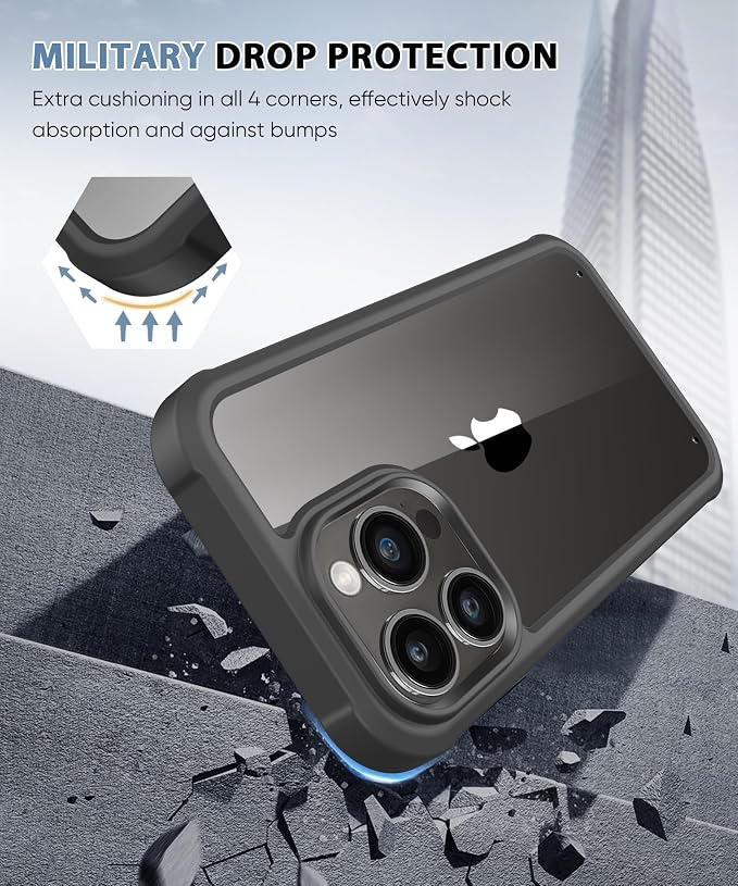 Compatible with iPhone 15 Pro Max Case, Built-in Screen Protector, with Camera Lens Protector, Anti-Yellowing Full Body Phone Case, Shockproof Protective Cover for 15 ProMax 6.7" (Black)