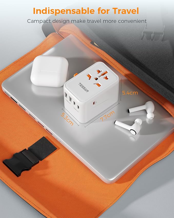 TESSAN Universal Travel Adapter, GaN 65W | 3 USB C Ports, 2 USB A Ports, Type C/G/A/I, European USA UK Australia Ireland