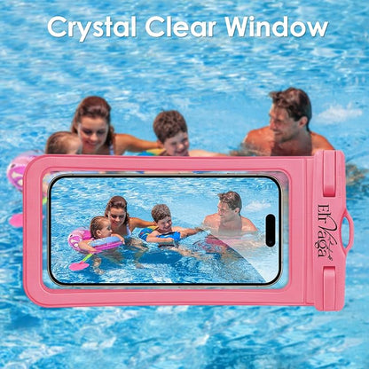 2 Pack IPX8 Waterproof Phone Pouch for iPhone 16/15/14/13 Pro Max Plus (7.2 Inch) - Swimming, Diving, Snorkeling, Snowproof - Touchscreen Friendly Underwater Photography Dry Bag (Pink&Pink)