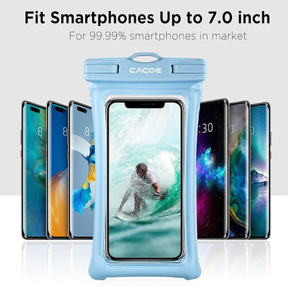 CACOE [Floatable] Floating Universal Waterproof Phone case 2 Pack-Up to 7.0",Phone Pouch with Adjustable Neck Lanyard,IPX8 Cellphone Dry Bags for Vacation Water Activities（Black+Light Blue）