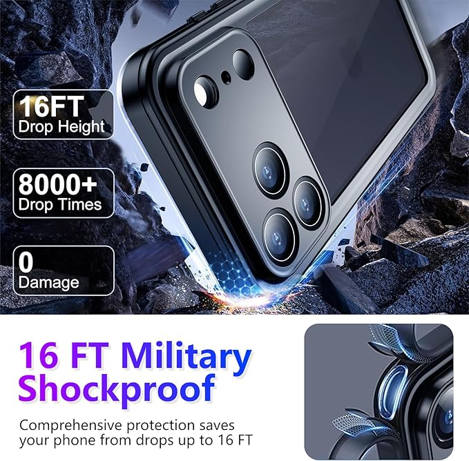 Temdan Compatible with iPhone 17 Pro Case,Waterproof Built-in Screen & Camera Protector IP68 Underwater Full Body 17FT Military Dropproof Shockproof Phone Case 6.3"-Black/Clear