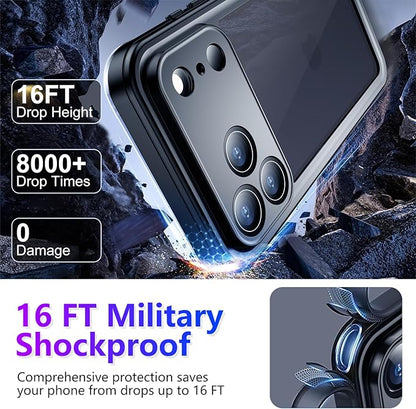 Temdan Compatible with iPhone 17 Pro Case,Waterproof Built-in Screen & Camera Protector IP68 Underwater Full Body 17FT Military Dropproof Shockproof Phone Case 6.3"-Black/Clear