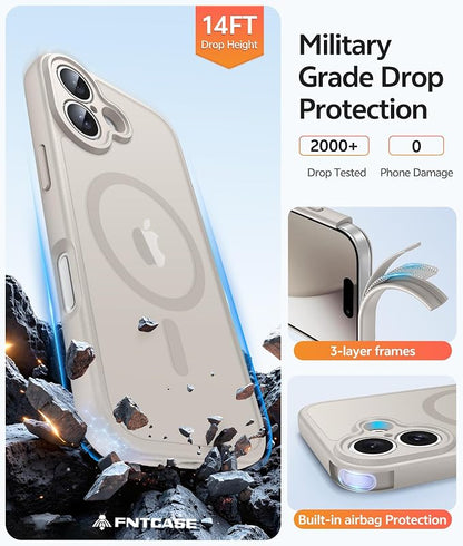 FNTCASE for iPhone 17 Case, Compatible with Magsafe, Glass Screen Protector | Full Camera Protection, Translucent Matte, 14FT Military Grade Drop Proof, Shockproof Protective Phone Cover, Off White