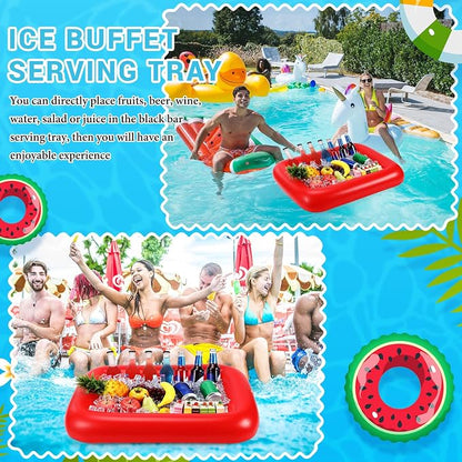 FillTouch Rectangular Inflatable Serving Bar Floating Drink Holder for Pool Inflatable Cup Holders Hot Tub Accessories, Adults Swimming Fun Drink Floats for Swimming Pool Party(Red)