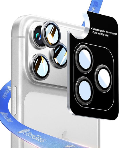 UltraGlass UNBREAK 9H+ Glass for iPhone 17 Pro Max/17 Pro Camera Protector [NO.1 Military Grade Shatterproof] iPhone 17 Pro Max Camera Lens Protector, 17 Pro Lens Cover, Case Friendly, Grey White
