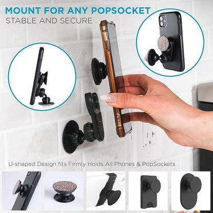 Desk/Wall Mount for PopSockets (2-Pack) – Strong Adhesive Phone Holder for Desk, Wall, Mirror (Not for Car) – Adjustable Angle, Compatible with All sockets