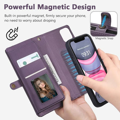 Wallet Case for iPhone 11 with Card Holder/Crossbody Wallet/Strap| RFID Blocking | Magnetic | Kickstand | Detachable | PU Leather Phone Case for iPhone 11,6.1 in,Purple