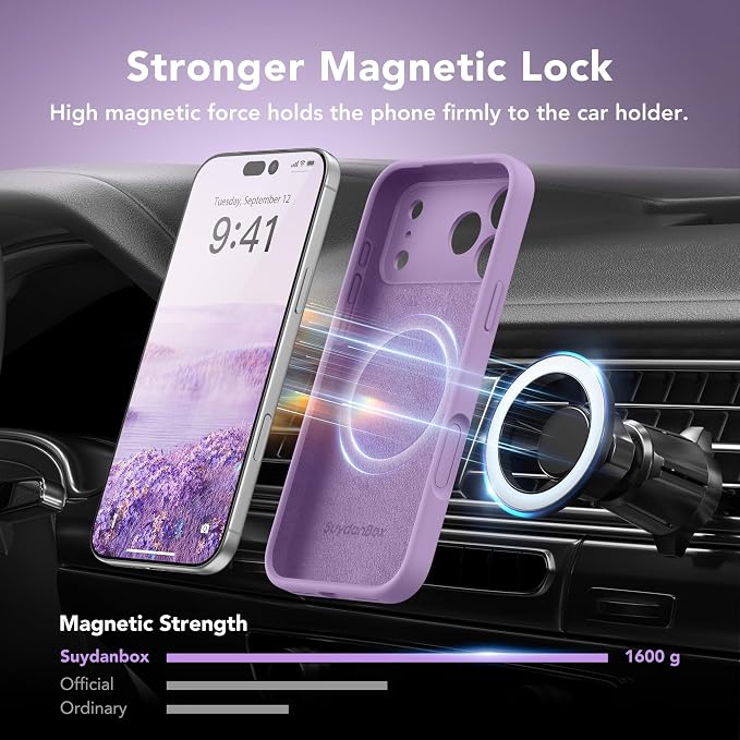 Magnetic for iPhone 17 Pro Case, Compatible with MagSafe, [Full Camera Protection][Screen Protector] Silicone Shockproof Protective Phone Case for iPhone 17 Pro 6.3", Light Purple