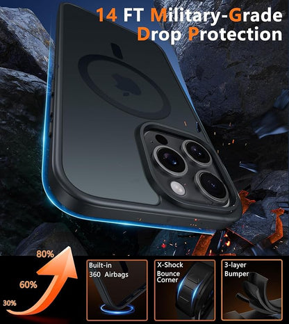FNTCASE for iPhone 16 Pro-Max Case: [Compatible with Magsafe] Translucent Matte Magnetic Phone Cover - Military Grade Drop Protection Shockproof Protective Cases - Black