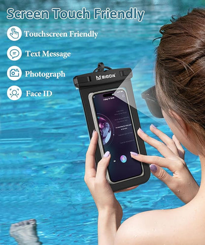 MIODIK Waterproof Phone Pouch with Detachable Lanyard, IPX8 Outdoors Travel Beach Cruise Ship Essentials, [Up to 7.0" Large] Fits for All iPhones (15, 14, 13...), Galaxy S24 S23 S22 - Black