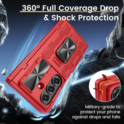 VEGO for Samsung Galaxy Z Fold 7 Case with Stand & Hinge Protection, Red | Built-in Screen Protector[Anti-Peeping][Slide Camera Cover]Hard PC Full-Body Shockproof Anti-Drop Phone Case for Z Fold 7