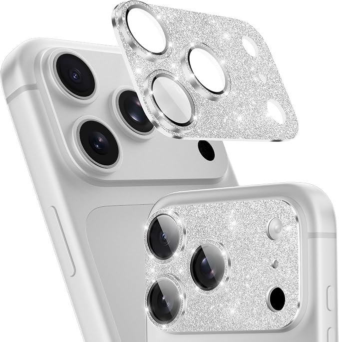 imluckies Compatible with iPhone 17 Pro Camera Lens Protector Bling, Ultra HD Tempered Glass Shiny Diamond Camera Plate Sparkle Screen Protection, 9H Anti-Scratch & Easy Install, Glitter Sliver
