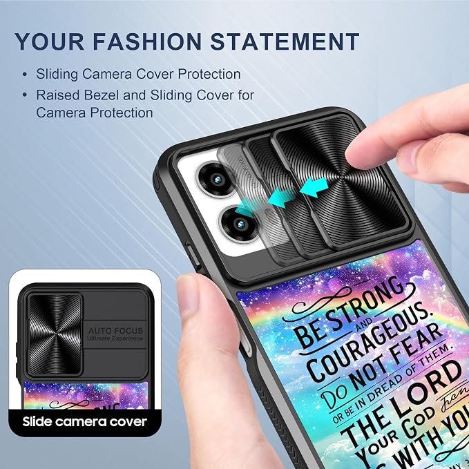 for Motorola Moto G 5G 2024 Case with Rainbow Bible Verses, Metal Slide Camera Cover, Screen Protector, Anti-Peeping Privacy Safeguard, Camera Lens Protector Phone Case for Moto G 5G 2024