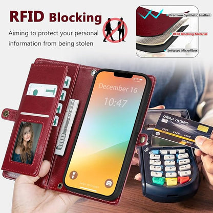 Wallet Case for iPhone 13 Pro with Card Holder/Crossbody Wallet/Strap| RFID Blocking | Magnetic | Kickstand | Detachable | PU Leather Phone Case for iPhone 13 Pro,6.1 in,Wine Red