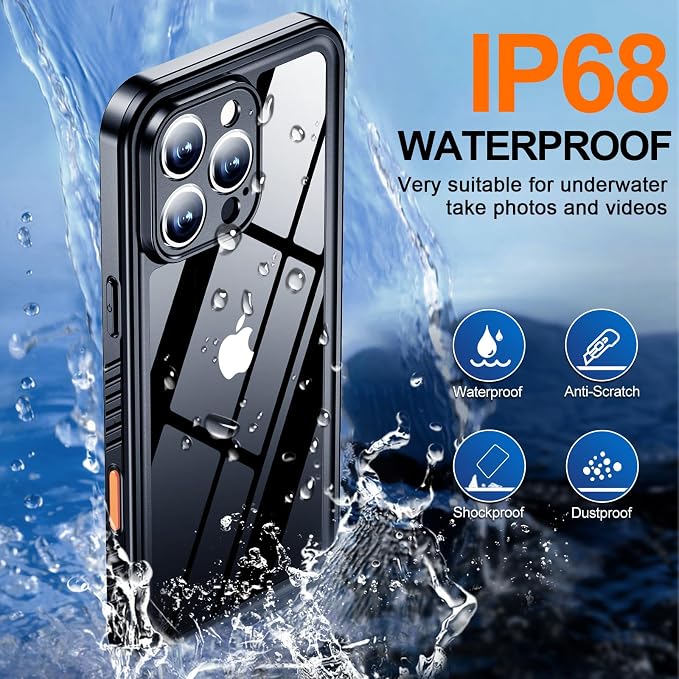 MOZOTER for iPhone 16 Pro Case Waterproof,[IPX8 Underwater Case][Full Body Shockproof & Military Dropproof] Clear Sound Quality Built-in Screen Protector for iPhone 16 Pro 6.3 inch-Black