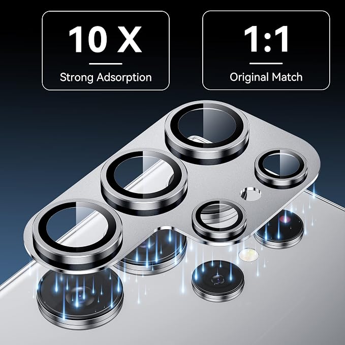 for Samsung Galaxy S24 Ultra Camera Lens Protector, [Full Protection] [Powerful Strength Adsorption] Matte Alloy Metal Ring Glass Camera Screen Protector for Galaxy S24 Ultra,Silver