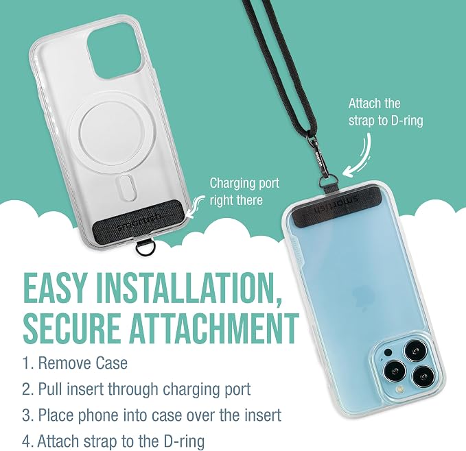 Smartish Phone Lanyard - Case Clinger - Universal iPhone Holder w/Detachable Crossbody Shoulder Neck Strap Gift for Women/Girls for Phone Cases iPhone, Galaxy, Pixel- Adjustable Black Rope Strap