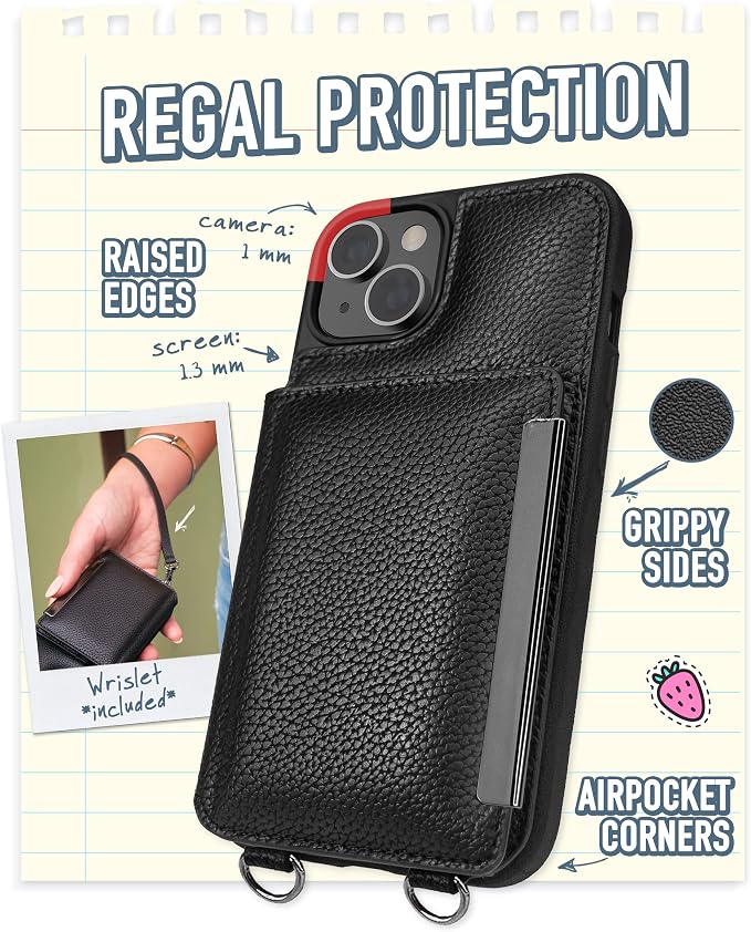 Smartish iPhone 14 Crossbody Wallet Case - Dancing Queen [Purse/Clutch with Detachable Strap & Wristlet] Protective Cover with Credit Card Holder - Stiletto Black - Gunmetal