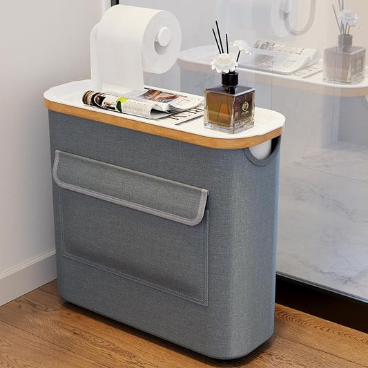TAZENI Toilet Paper Storage Basket Holder Holds 9-12 +1 Rolls Elegant Multi-Functional Bathroom Toilet Paper Holder Stand Storage Organizer Waterproof with Tray Hold Phone Wet Wipes Gray
