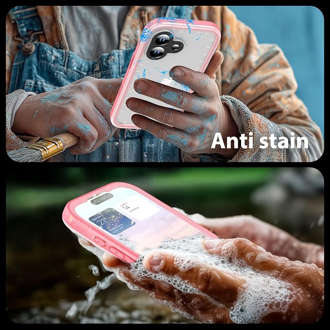 SPORTLINK for Waterproof iPhone 17 Case - Built in Screen Protector/Dustproof/Shockproof/6.6FT Military Dropproof/Ful Body Protector/IP68 Underwater for iPhone 17 Case 6.3 inch Pink/Frosted Clear