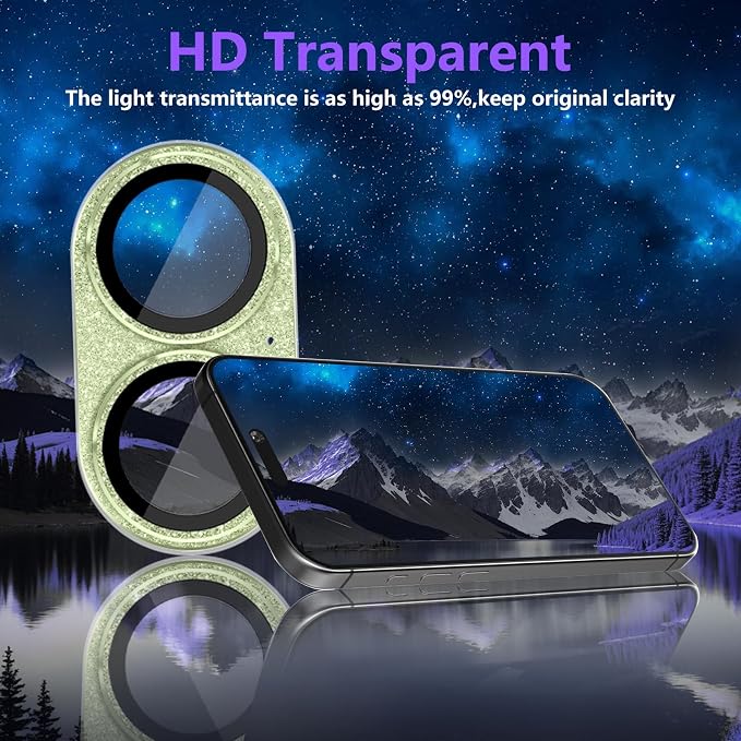 Camera Lens Protector for iPhone 17, Bling Glitter Camera Cover with 9H Tempered Glass Metal Ring, Anti-Scratch Lens Protector for iPhone 17 (Glitter - Green)