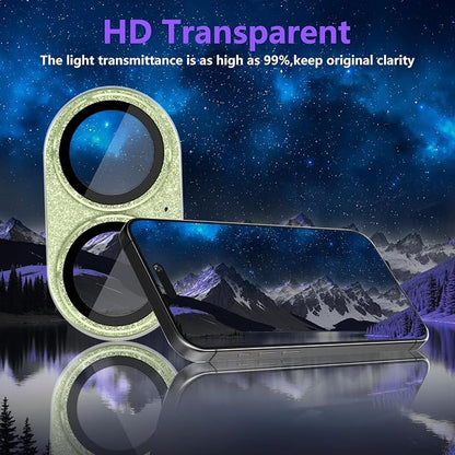 Camera Lens Protector for iPhone 17, Bling Glitter Camera Cover with 9H Tempered Glass Metal Ring, Anti-Scratch Lens Protector for iPhone 17 (Glitter - Green)