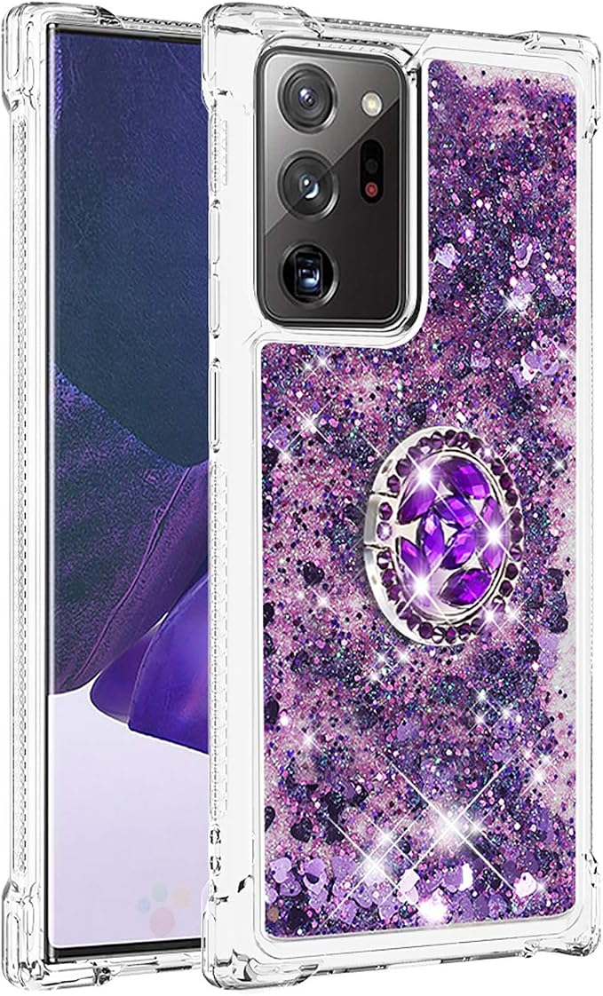 Glitter Case for Galaxy Note 20 Ultra Silicone, Transparent Protective Case Ring Holder Shockproof Phone Cover Glitter Liquid Case Anti Yellowing Scratch Compatible with Samsung Galaxy Note 20 Ultra