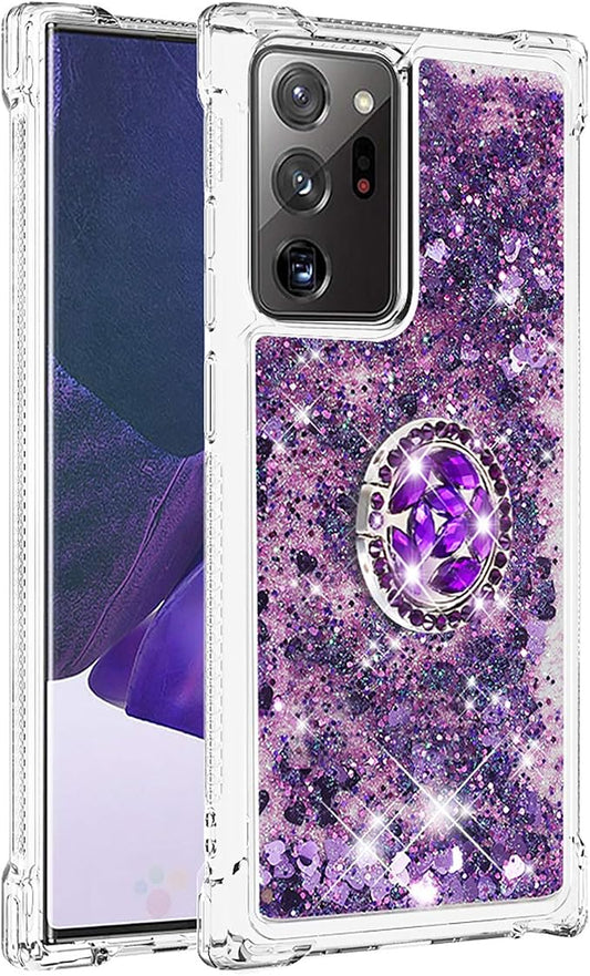 Glitter Case for Galaxy Note 20 Ultra Silicone, Transparent Protective Case Ring Holder Shockproof Phone Cover Glitter Liquid Case Anti Yellowing Scratch Compatible with Samsung Galaxy Note 20 Ultra