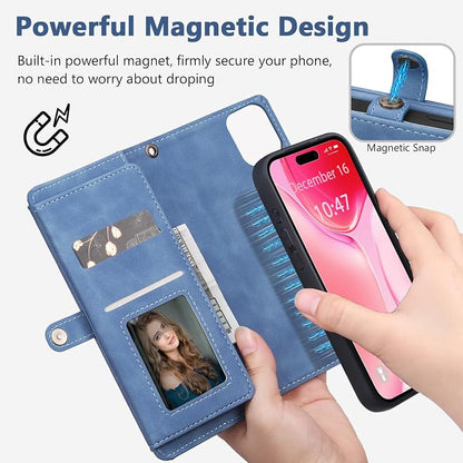 Wallet Case for iPhone 15 Plus with Card Holder/Crossbody Wallet/Strap| RFID Blocking | Magnetic | Kickstand | Detachable | PU Leather Phone Case for iPhone 15 Plus,6.7 in,Sky Blue