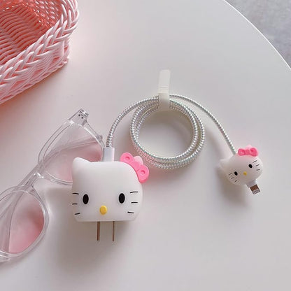 3D Cute Cartoon Wall Charger Protector Case - Compatible for Apple 20W USB-C Power Adapter and Lightning Cable No.01(4in1)
