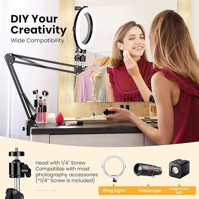 TARION Overhead Video Arm Articulating Flexible Cell Phone Holder for Desk Table Phone Stand Holder for Overhead Video Filming Livestream Flat Photography Videography