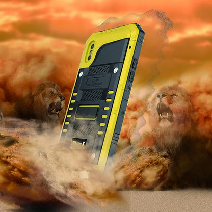 Mitywah Waterproof Compatible with iPhone X/XS Heavy Duty Military Grade Shockproof Cover Built-in Screen Protection, Metal Case Full Body Dustproof Strong Rugged Thick for iPhone X/XS, Yellow