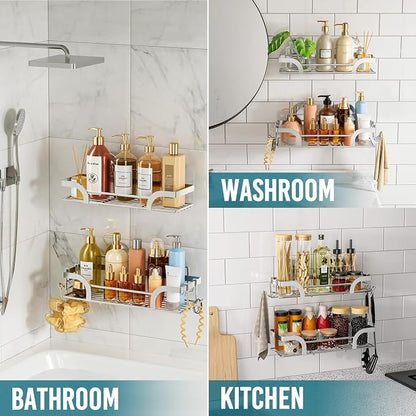 TAILI Shower Caddy Suction Cup 2 Pack, Heavy Duty Bathroom Basket, Bath Shelves for Inside,Stainless Steel Shower Holder for Bathroom Storage & Home Decor,Silver